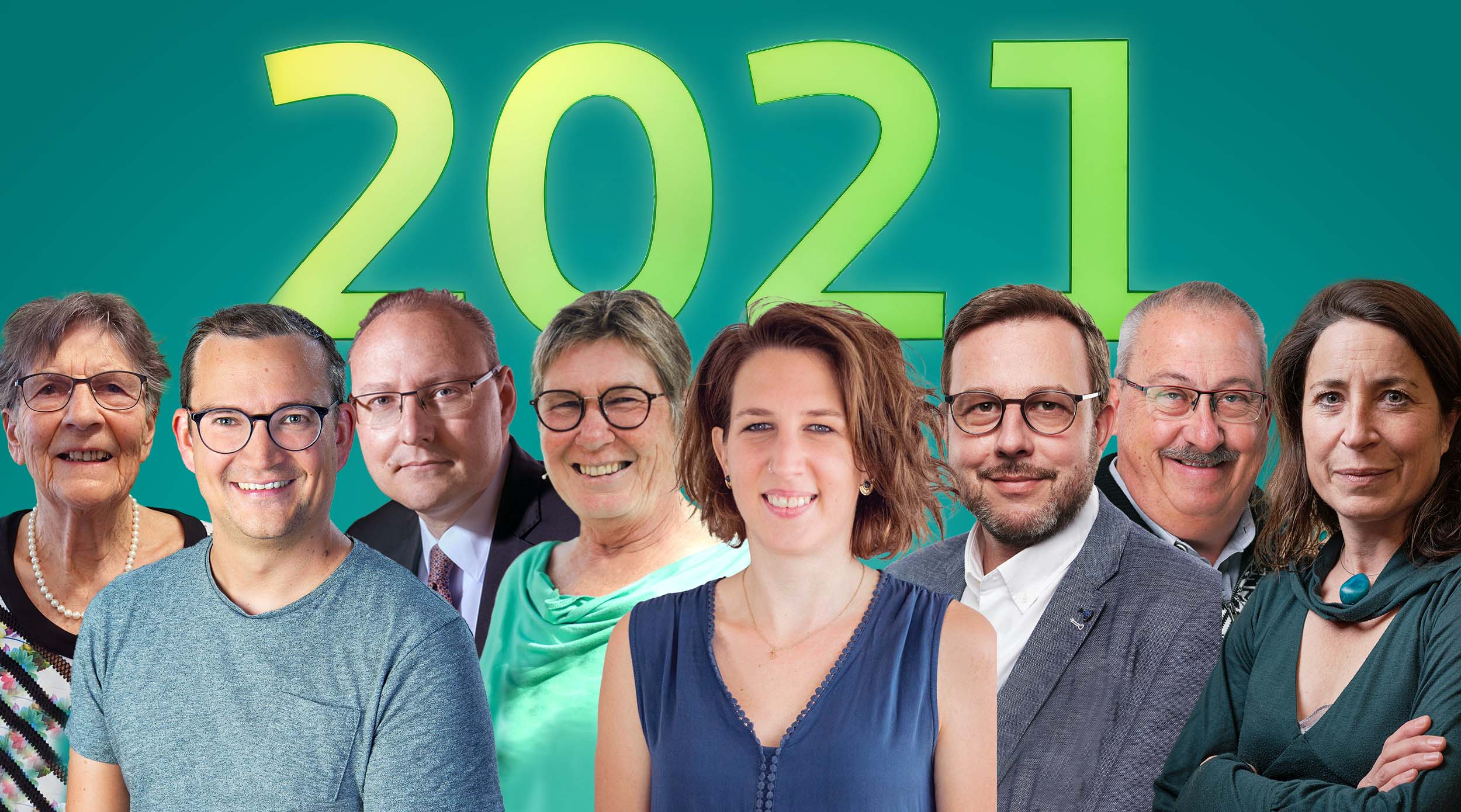 Von links nach rechts: Trudi Merz, Beat Thoma, Tristan Gratier, Usch Vollenwyder, Fanny Meier, Emmanuel Michielan. Peter Zimmermann, Sophie Bosshard